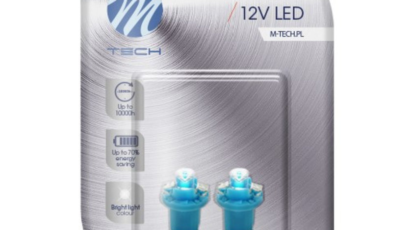 Set 2 Buc Bec Led M-Tech B8.5D 12V B8,5D Albastru LB004B