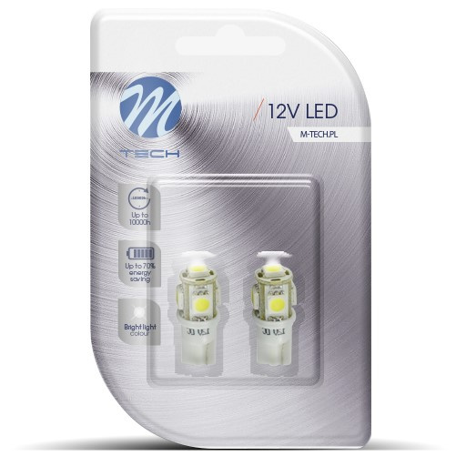 Set 2 Buc Bec Led M-Tech T10 12V W2,1X9,5D Alb LB054W