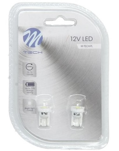 Set 2 Buc Bec Led M-Tech T10 12V W2,1X9,5D Alb LB040W