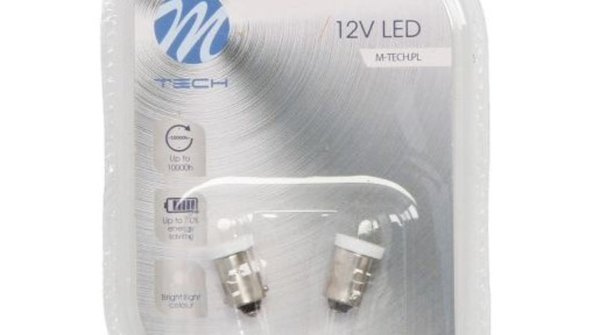 Set 2 Buc Bec Led M-Tech T4W 12V BA9S Alb LB009W