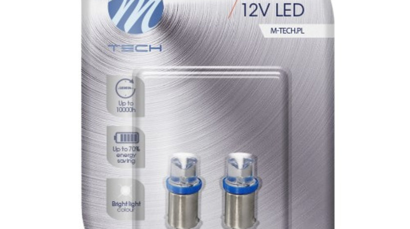 Set 2 Buc Bec Led M-Tech T4W 12V BA9S Albastru LB007B