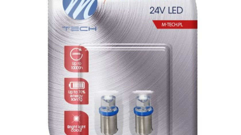 Set 2 Buc Bec Led M-Tech T4W 24V BA9S Albastru LB907B