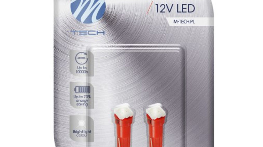 Set 2 Buc Bec Led M-Tech T5W 12V W2X4,6D Rosu LB053R