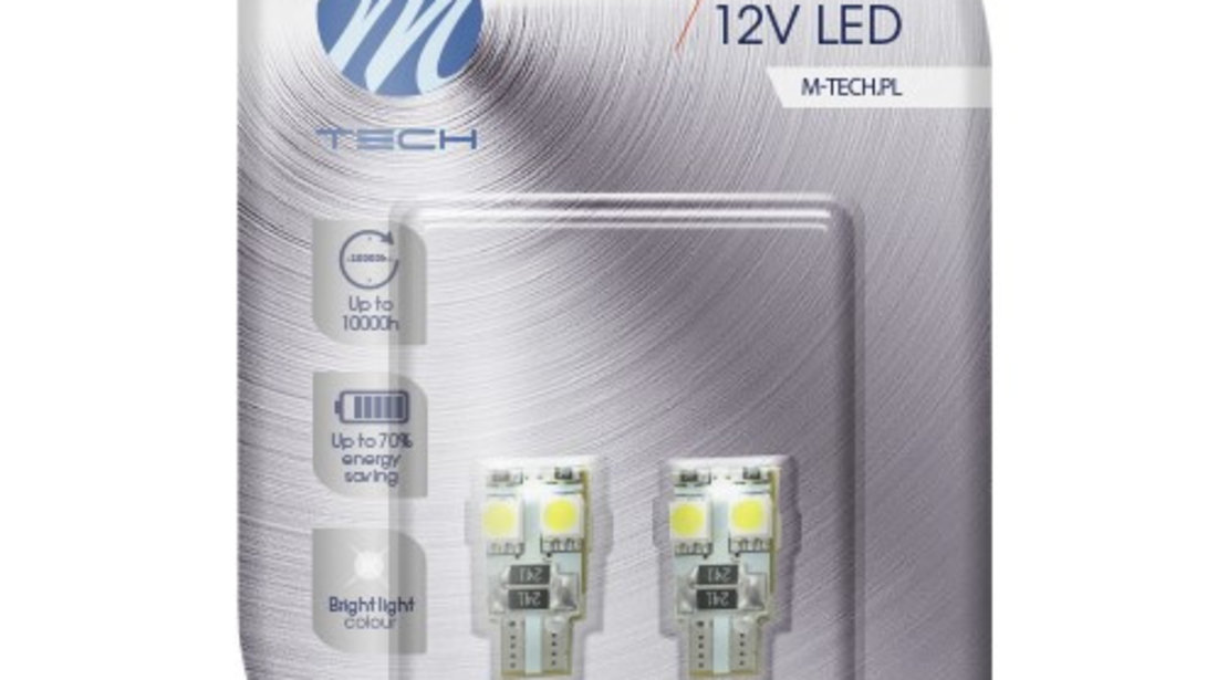 Set 2 Buc Bec Led M-Tech W5W 12V W2,1X9,5D Alb LB313W