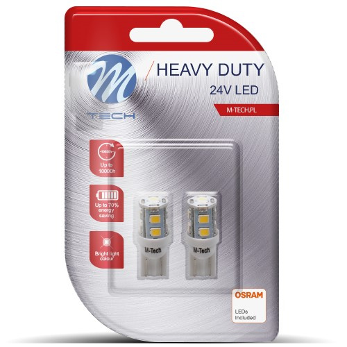 Set 2 Buc Bec Led M-Tech W5W 24V W2,1X9,5D Alb LB918W