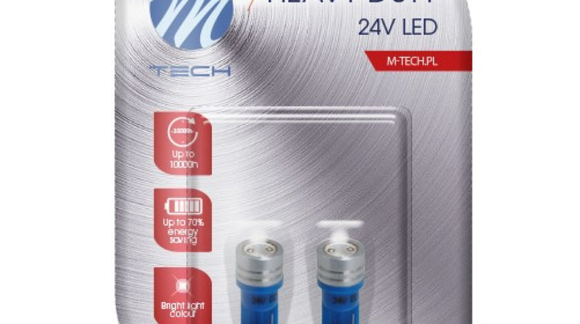 Set 2 Buc Bec Led M-Tech W5W 24V W2,1X9,5D Albastru LB915B