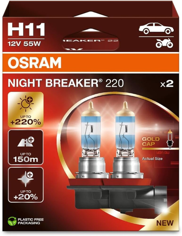 Set 2 Buc Bec Osram H11 12V 55W Night Breaker +220% 64211NB220-2HB