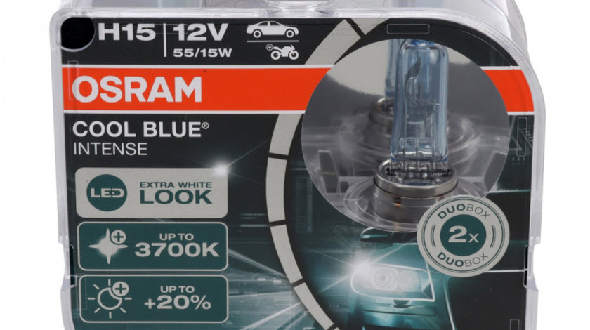 Set 2 Buc Bec Osram H15 12V 15/55W PGJ23T-1 Cool Blue Intense NextGen Extra White Look +20% 3700K 64176CBN-HCB