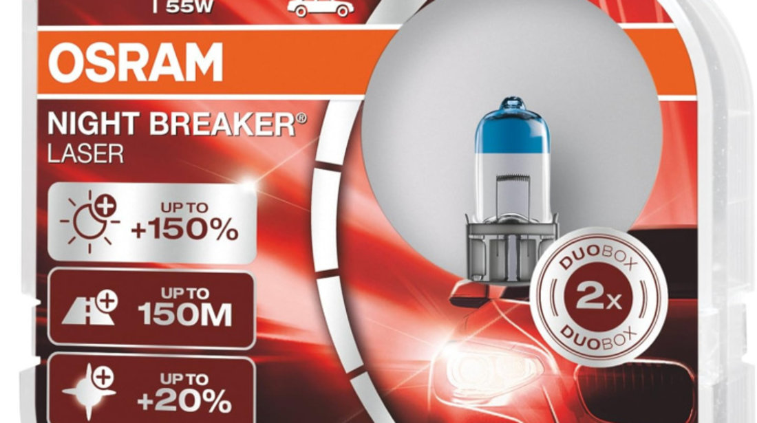 Set 2 Buc Bec Osram H3 12V 55W Night Breaker Laser Nextgen +150% 64151NL-HCB