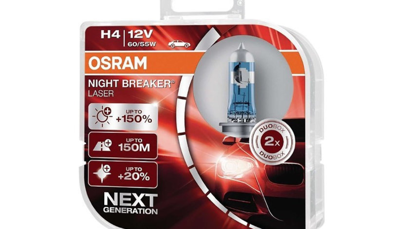 Set 2 Buc Bec Osram H4 12V 60/55W P43t Night Breaker Laser, Generatia Urmatoare +150% 64193NL-HCB