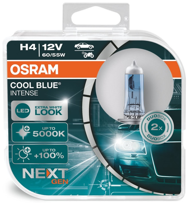 Set 2 Buc Bec Osram H4 P43T 12V 60/55W Cool Blue Intense Next Generation Extra White Look 5000K +100% 64193CBN-HCB