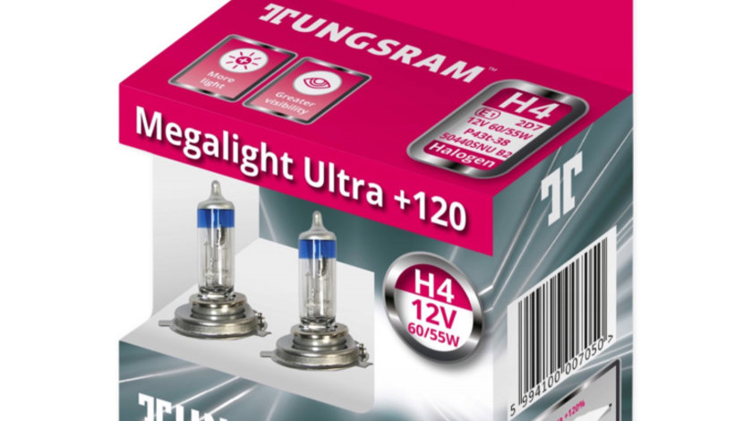 Set 2 Buc Bec Tungsram H4 Megalight Ultra +120 12V 60/55W P43T BL1417