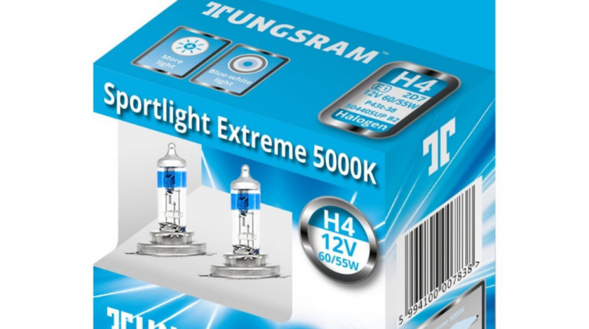 Set 2 Buc Bec Tungsram H4 Sportlight Extreme 5000K 12V 60/55W P43T38 BL1420