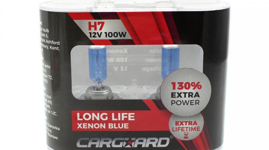 Set 2 Buc Becuri Halogen Carguard H7 12V 100W +130% Intensitate Long Life BHA034