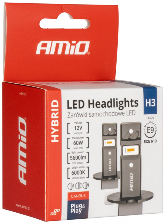 Set 2 Buc Led Amio Hybrid H3 12V 60W 5600Lm Canbus Alb 6000K 04113