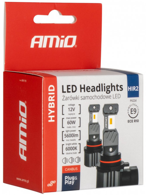 Set 2 Buc Led Amio Hybrid HIR2 12V 60W 5600Lm Canbus Alb 6000K 04119