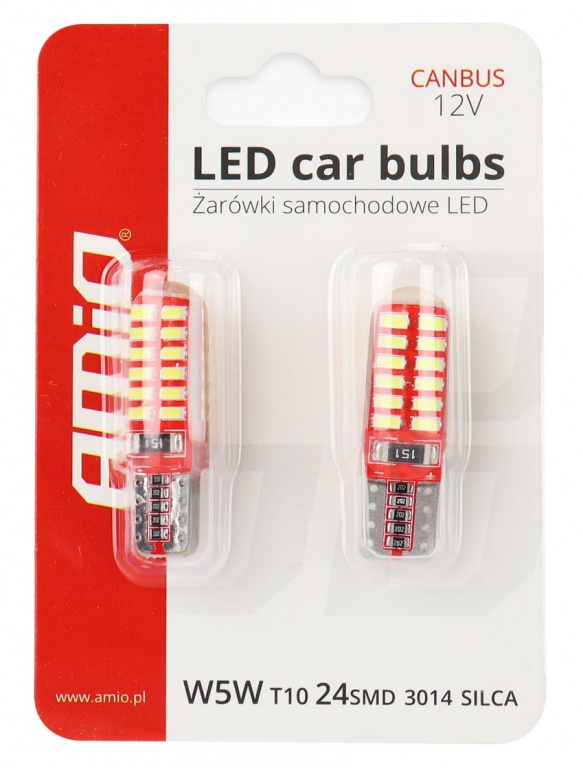 Set 2 Buc Led Amio T10 12V 24 SMD 3014 Canbus Silicon Alb 01444