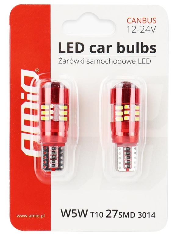 Set 2 Buc Led Amio T10 12V / 24V 27 SMD 3014 Canbus Alb 01446