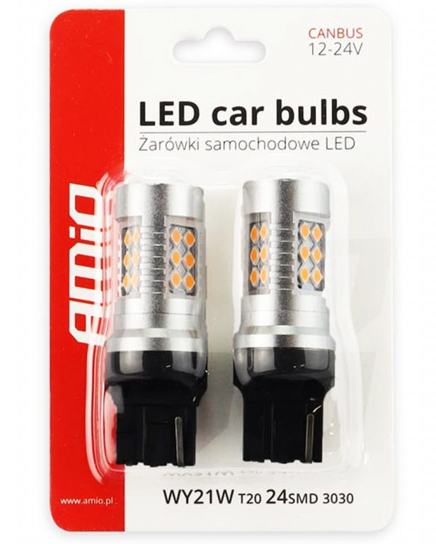 Set 2 Buc Led Amio T20 12V / 24V 24 SMD 3030 WY21W 7440 Canbus Portocaliu 02578