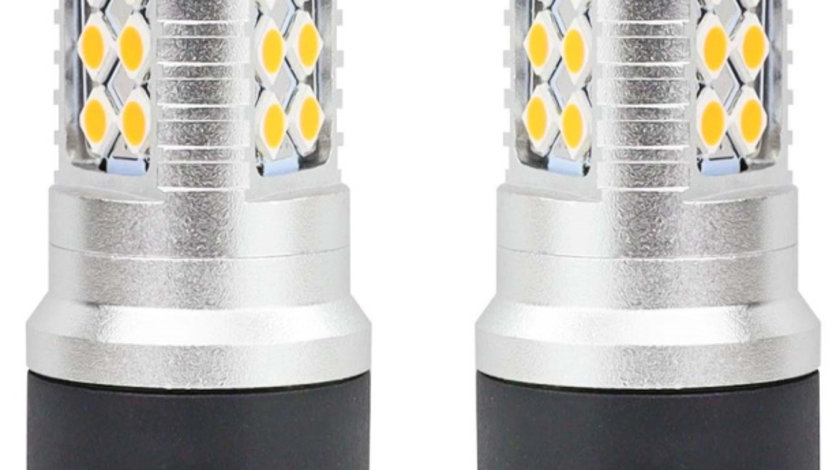 Set 2 Buc Led Amio T20 WY21W 24 SMD 3030 12V-24V Portocaliu 02393