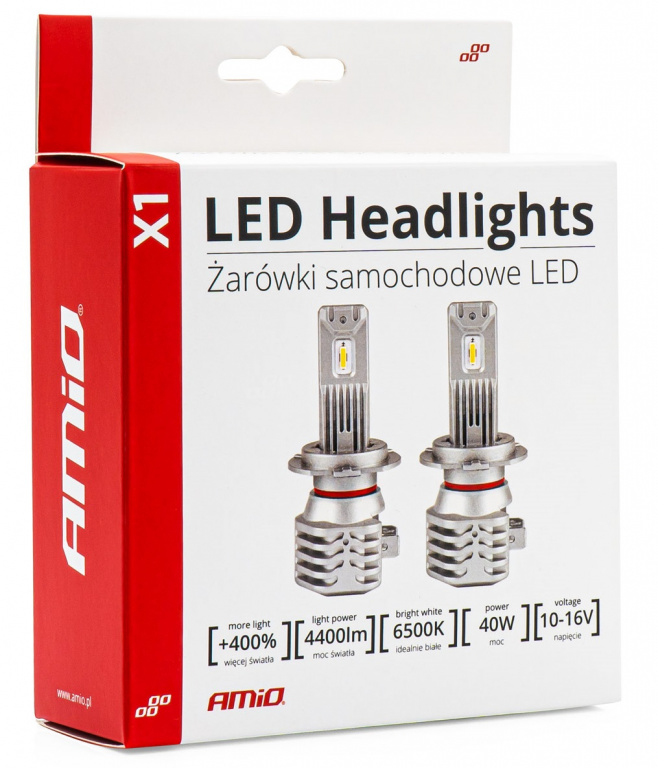 Set 2 Buc Led Amio X1 Series H8 / H9 / H11 / H16 12V 44W 4400Lm Alb 6500K 02967