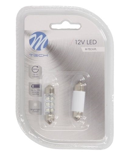 Set 2 Buc Led M-Tech Sofit 12V C5W SV8,5-8 Alb 6000K 36mm LB023W