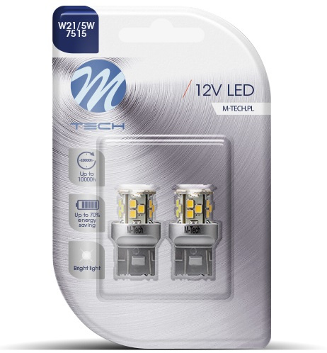 Set 2 Buc Led M-Tech T2 12V W21/5W 7515 1,32W Alb 6000K LB115W