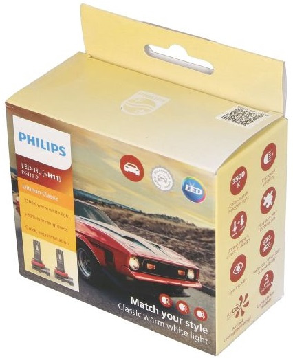 Set 2 Buc Led Philips H11 12V 20W PGJ 19-2 Ultinon Classic Alb Cald 3500K 11362U2510C2