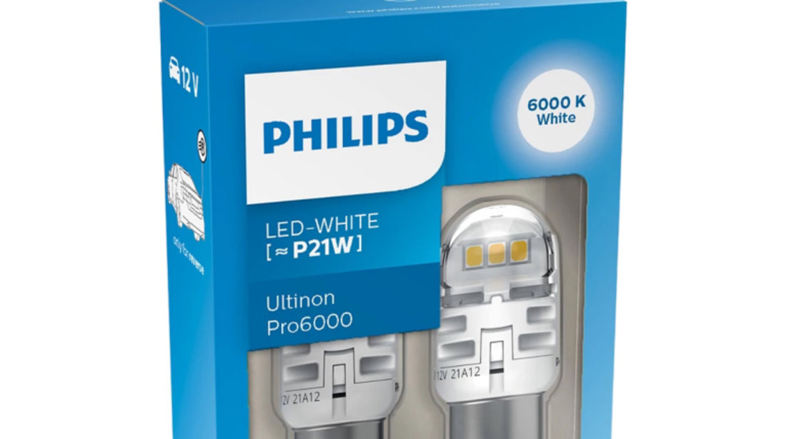 Set 2 Buc Led Philips P21W 12V 21W Ultinon Pro6000 SI White Alb 11498CU60X2