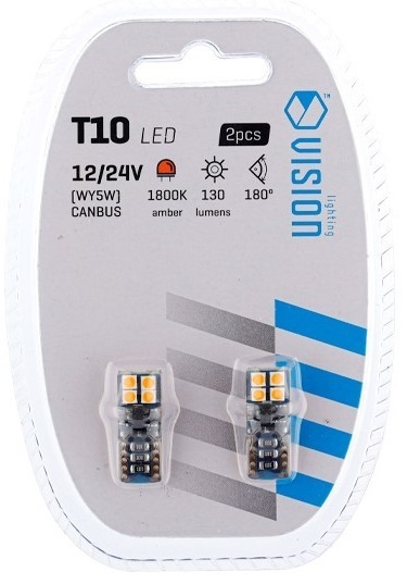 Set 2 Buc Led Vision T10 12/24V 8 SMD 3030 Non-Polar, Canbus, Portocaliu 58270