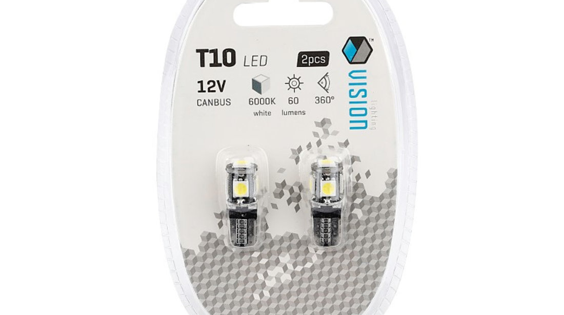 Set 2 Buc Led Vision T10 12V 5 SMD 5050 Canbus, Alb 58929