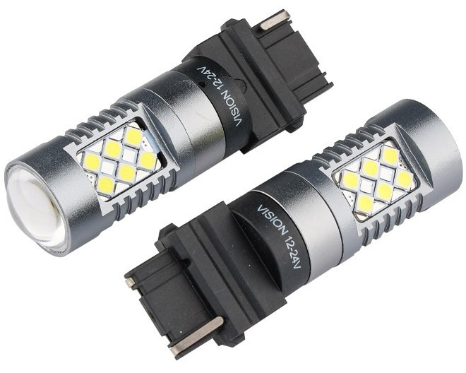 Set 2 Buc Led Vision T25 12V / 24V 24 SMD 3030 P27W Nepolar Canbus Alb 6500K 58342