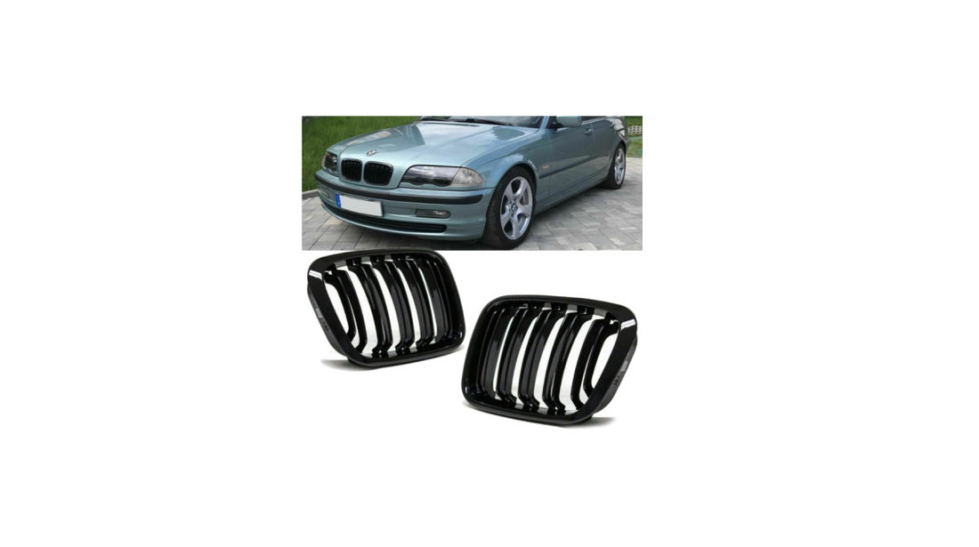 Set 2 grile duble, negru lucios, M Design pentru BMW E46 4 usi Nonfacelift