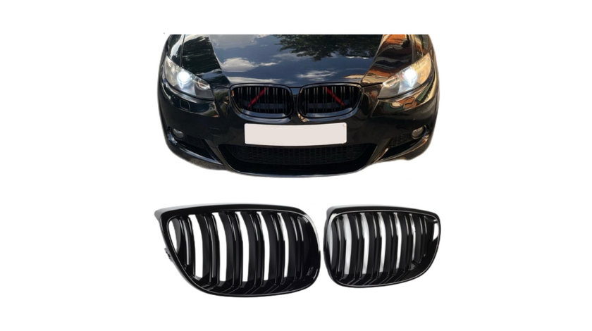 Set 2 grile duble, negru lucios, M Design pentru BMW E92 Nonfacelift