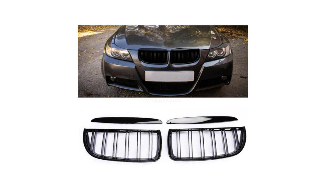 Set 2 grile duble, negru lucios, M Design pentru BMW E90 Nonfacelift