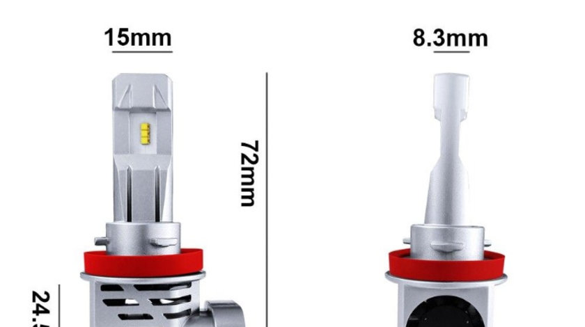 Set 2 LED-uri Auto H11 M3, 55w, 12000 Lumeni, 6500K,12-24 Volti,