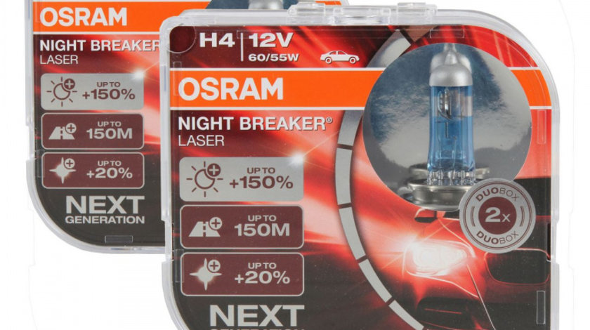 Set 4 Buc Bec Osram H4 12V 60/55W P43t Night Breaker Laser Next Gen +150% Up To 150M 64193NL-HCB