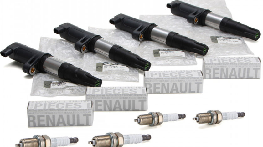 Set 4 Buc Bobina Inductie Oe Renault Megane 2 2001-2012 224333529R + 4 Buc Bujie Oe Renault 7700500155