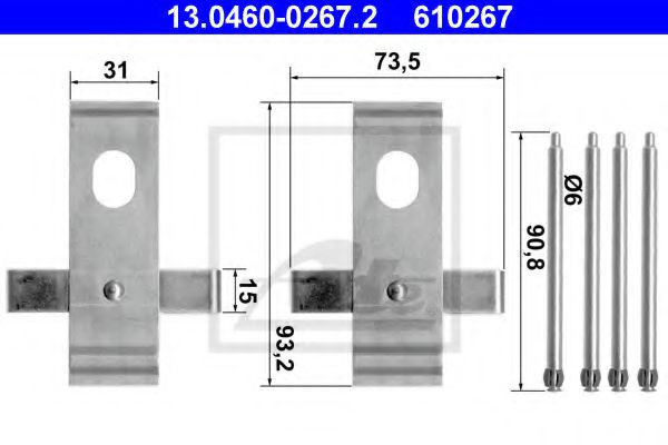 Set accesorii, placute frana BMW Seria 7 (E38) (1994 - 2001) ATE 13.0460-0267.2 piesa NOUA