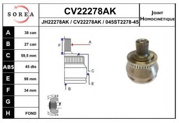 Set articulatie, planetara AUDI A6 (4B2, C5) (1997 - 2005) EAI CV22278AK piesa NOUA