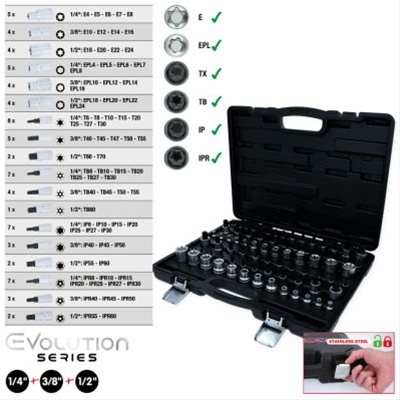 Set Cheie Tubulare 1/4+3/8+1/2 Torx, 77 Pcs Ks Tools 911.0077