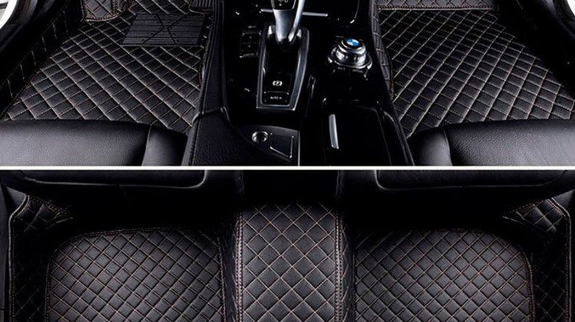 Set Covorase Auto Lux Piele Capitonaj Interior Premium Diamond Mats Mercedes-Benz C-Class W205 2014→ Negru + Cusatura Bej 140818-4