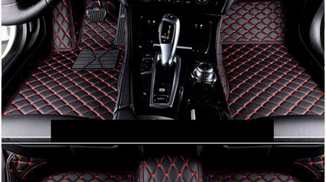 Set Covorase Auto Lux Piele Capitonaj Interior Premium Diamond Mats Audi Q5  8R 2008-2017 Negru + Cusatura Rosie 130818-8 #72874101