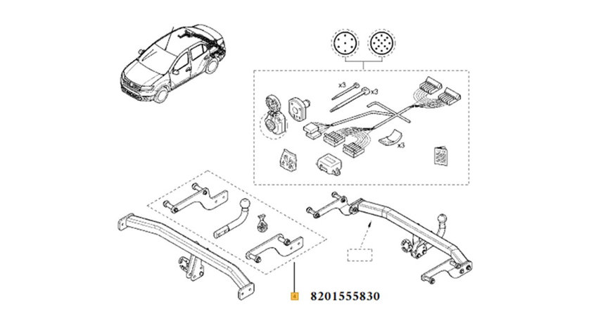 Set cui remorcare cu kit montaj Dacia Logan 2 2013-2020 NOU 8201382040 8201382037 8201555829 8201555830