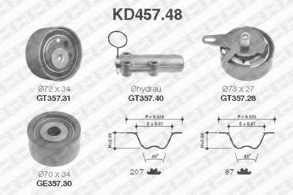 Set curea de distributie AUDI A4 (8EC, B7) (2004 - 2008) SNR KD457.48 piesa NOUA