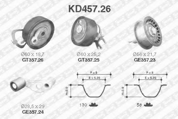 Set curea de distributie SEAT ALTEA (5P1) (2004 - 2016) SNR KD457.26 piesa NOUA