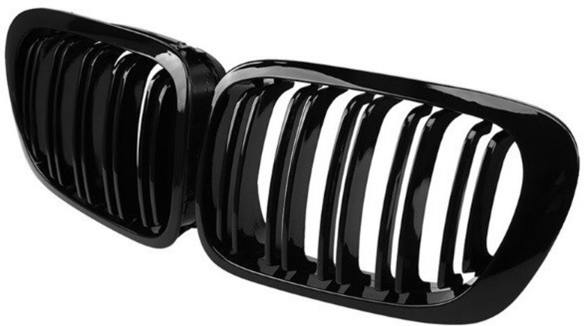 Set Grile Radiator Nari Duble Am Bmw Seria 3 E46 1998-2001 Non-Facelift Sedan / Combi M Design Negru Lucios C00066