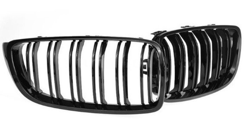 Set Grile Radiator Nari Duble Am Bmw Seria 4 F32, F82 2013→ Negru Lucios M Design C00065