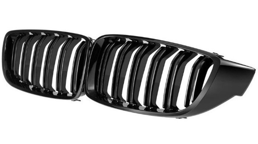 Set Grile Radiator Nari Duble Am Bmw Seria 4 F32, F82 2013→ Negru Lucios M Design C00065