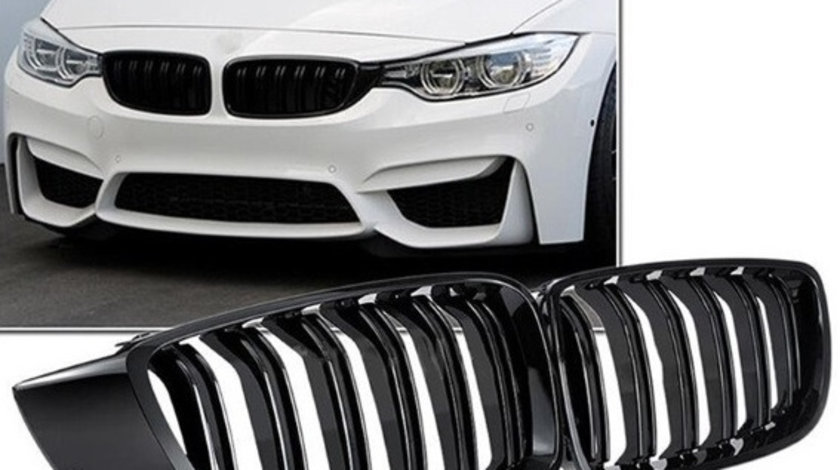 Set Grile Radiator Nari Duble Am Bmw Seria 4 F33, F83 2013→ Negru Lucios M Design C00065